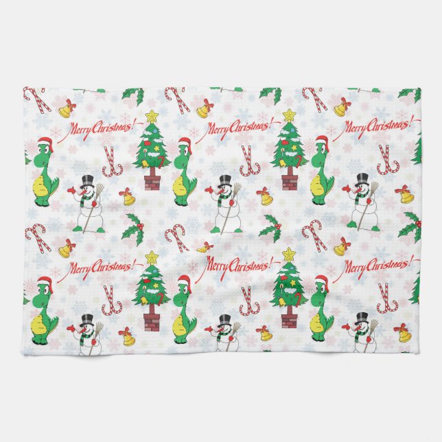 Paño De Cocina dinosaurios navidades y muñecos de nieve (Horizontal)