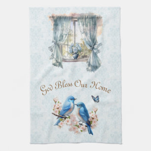 Paño De Cocina Dios bendiga nuestra casa Bluebird Floral Damask