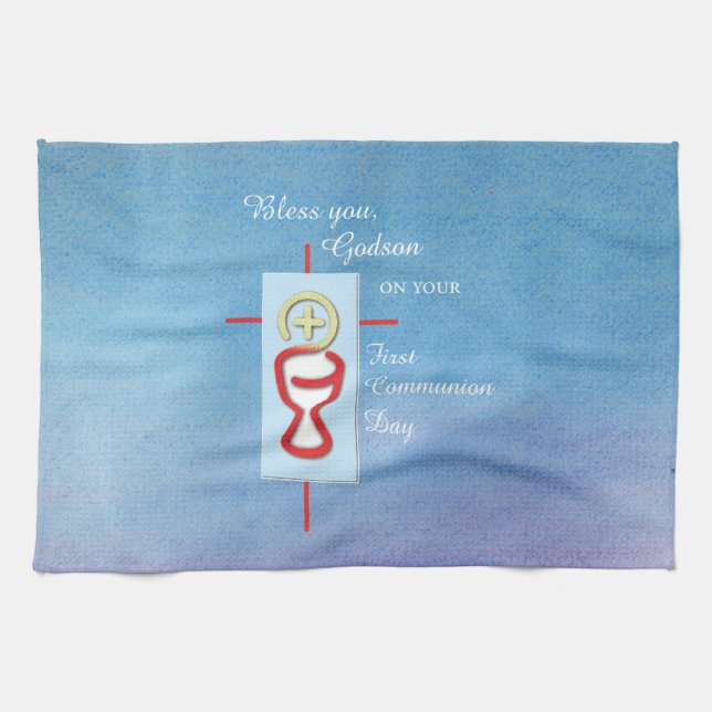 Paño De Cocina Dios, primera comunión sagrada, azul (Horizontal)