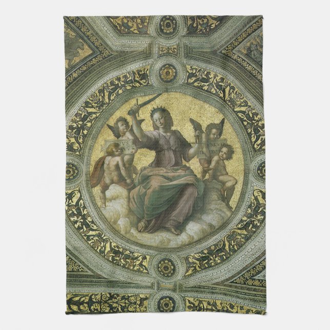 Paño De Cocina Diosa romana Justicia con ángeles de Raphael (Vertical)