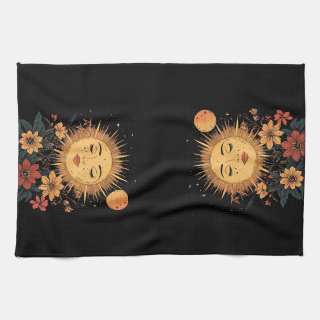 Paño De Cocina Diosa solar celestial con florlanes florecientes (Horizontal)