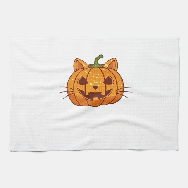 Paño De Cocina Disco Cat Jack o'Lantern Camiseta Clásica (Horizontal)