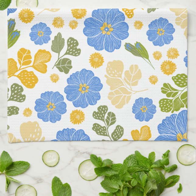 Paño De Cocina Diseñador floral azul (Doblado)