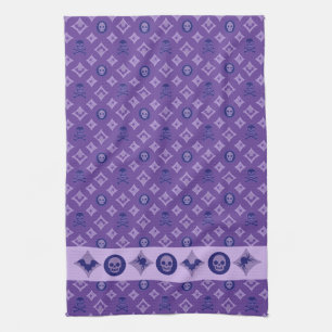 Paño De Cocina Diseñador Morado Halloween, Patrón de Cráneo Chic 