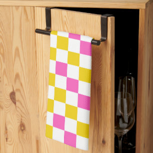 Paño De Cocina Diseño a cuadros amarillo blanco rosa