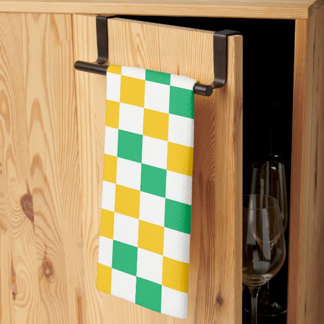 Paño De Cocina Diseño a cuadros amarillo blanco verde (Pliegue de tercios)