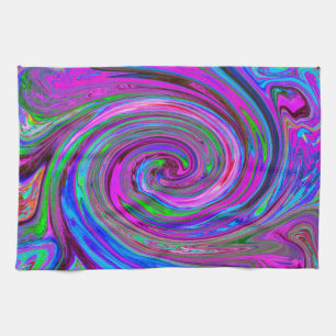 Paño De Cocina Diseño abstracto de color Magenta Swirl Retro