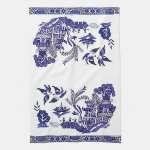 Paño De Cocina Diseño azul de China del sauce