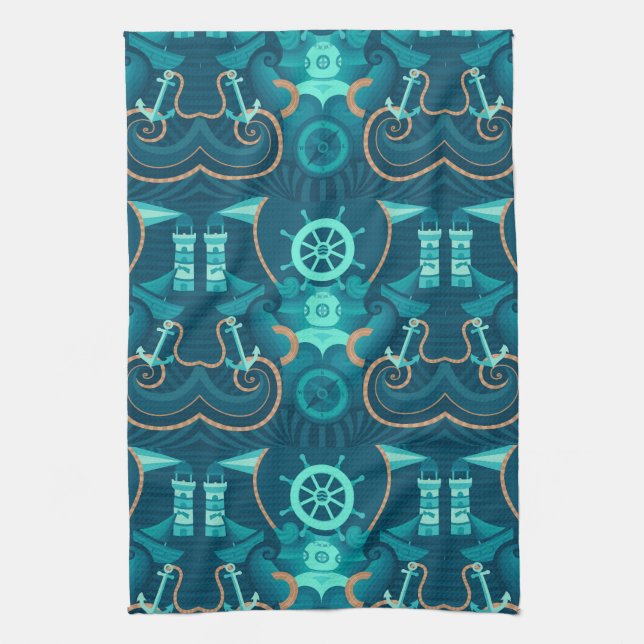 Paño De Cocina Diseño azul náutico (Vertical)