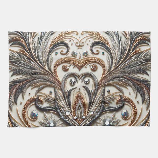 Paño De Cocina Diseño barroco glamuroso con piedras de Purpurina  (Horizontal)