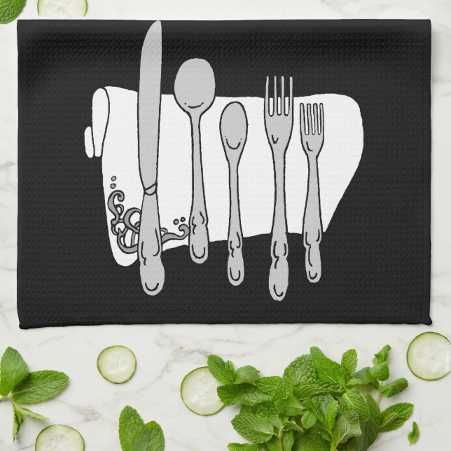 Paño De Cocina Diseño blanco negro de Silverware (Doblado)