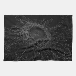 Paño De Cocina Diseño blanco y negro del bosquejo del girasol