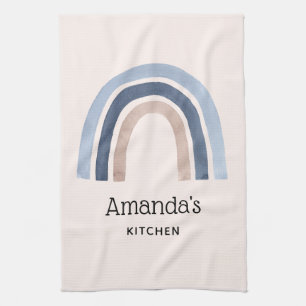 Paño De Cocina Diseño boho de arcoíris azul y melocotón
