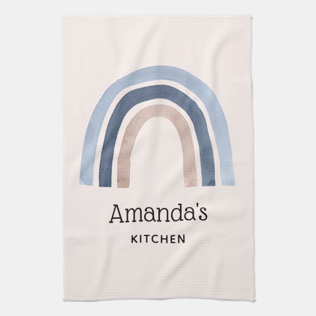 Paño De Cocina Diseño boho de arcoíris azul y melocotón (Vertical)