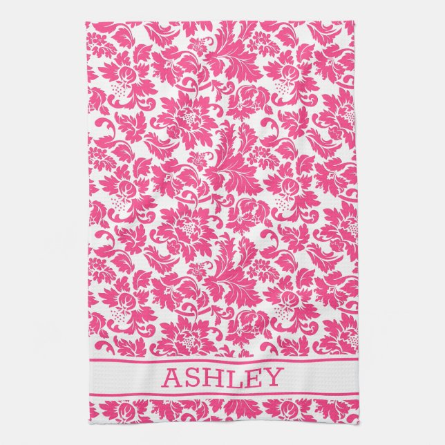 Paño De Cocina Diseño damasco en rosa (Vertical)