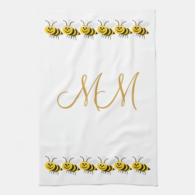 Paño De Cocina Diseño de abejas monogramadas (Vertical)
