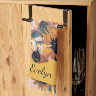 Paño De Cocina Diseño de acuarela de girasol