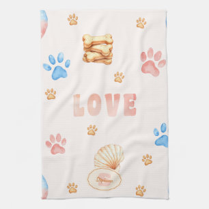 Paño De Cocina Diseño de acuarela "LOVE" con pinturas de perros