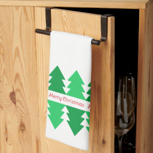 Paño De Cocina Diseño de árbol verde simple rojo Feliz navidad
