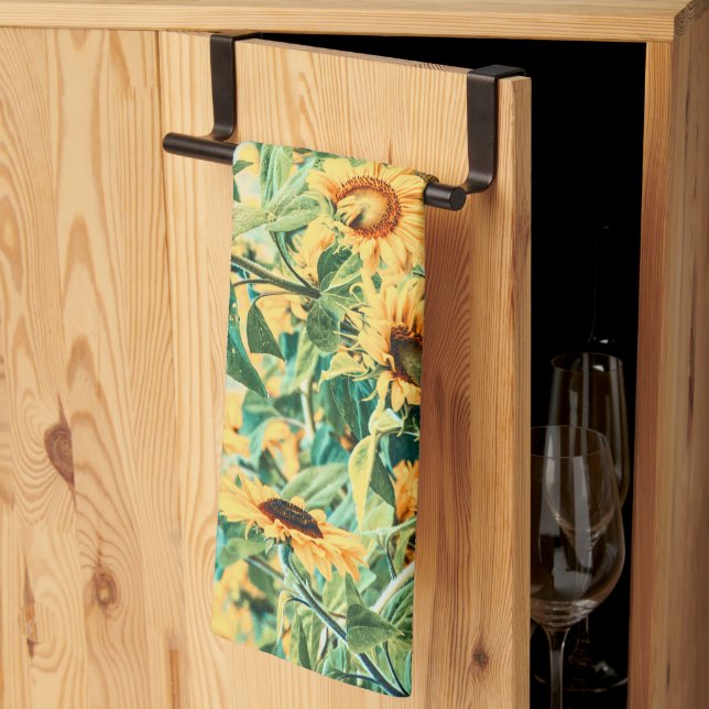 Paño De Cocina Diseño de arte floral Verde azulado amarillo de ca (Pliegue de tercios)