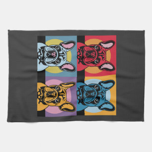 Paño De Cocina Diseño de arte pop de Bulldog Francés colorido par