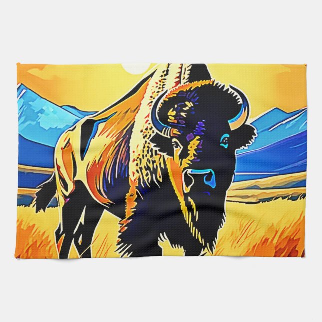 Paño De Cocina Diseño de Bison Sunset Majesty (Horizontal)