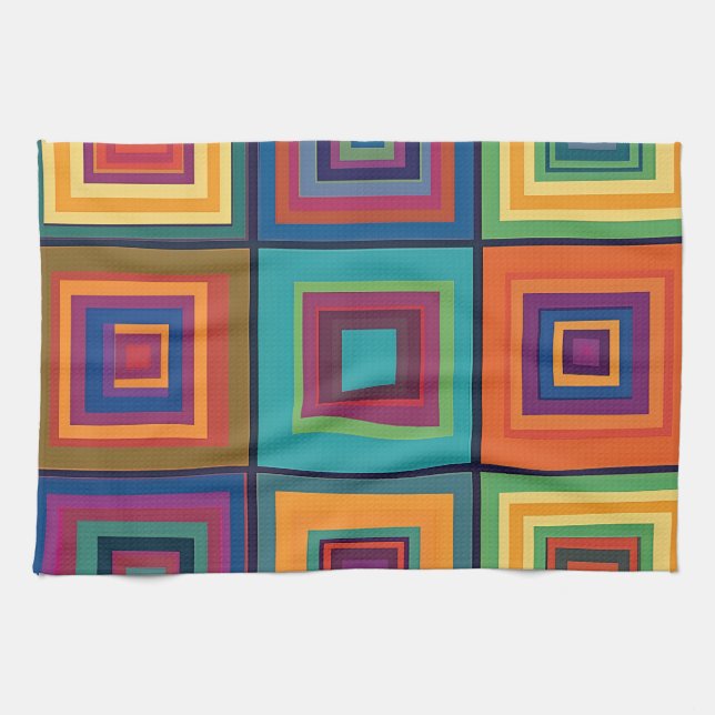 Paño De Cocina Diseño de bloques retro coloridos (Horizontal)