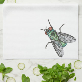 Paño De Cocina Diseño de Bordado a Máquina de Mosca Verde Realist