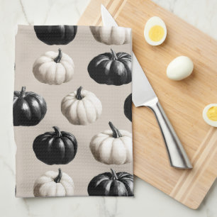 Paño De Cocina Diseño de caída de calabaza blanca y negra