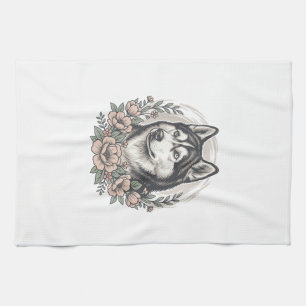 Paño De Cocina Diseño de camisa de retrato floral Husky Vintage_1