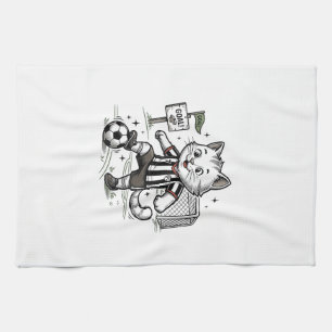 Paño De Cocina Diseño de camiseta de grabado de gato de fútbol vi