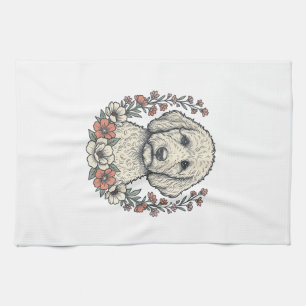 Paño De Cocina Diseño de camiseta de retrato de perro rizado flor