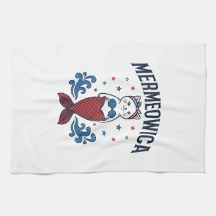 Paño De Cocina Diseño de camiseta de sirena gato patriota Mermeow