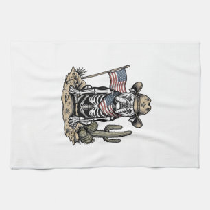 Paño De Cocina Diseño de camiseta patriota de perro esqueleto vaq