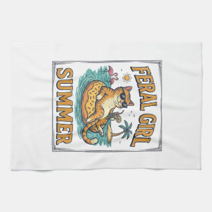 Paño De Cocina Diseño de camiseta vintage flotante de gato de ver