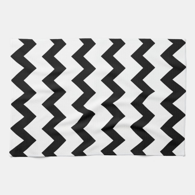 Paño De Cocina Diseño de chevron de zigzag en blanco y negro (Horizontal)