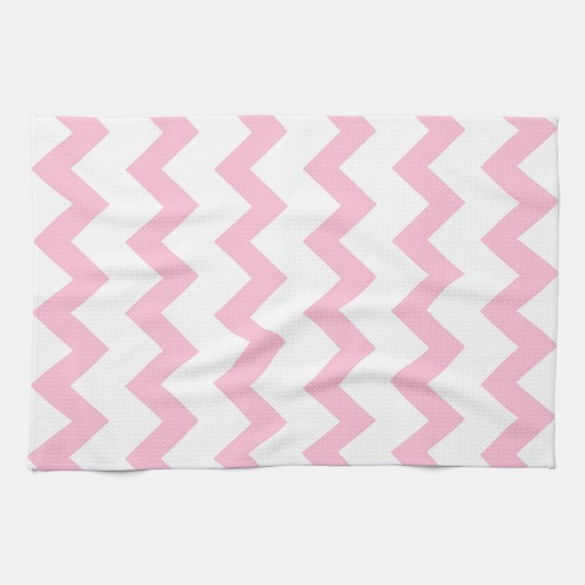 Paño De Cocina Diseño de chevron de zigzag rosa y blanco (Horizontal)