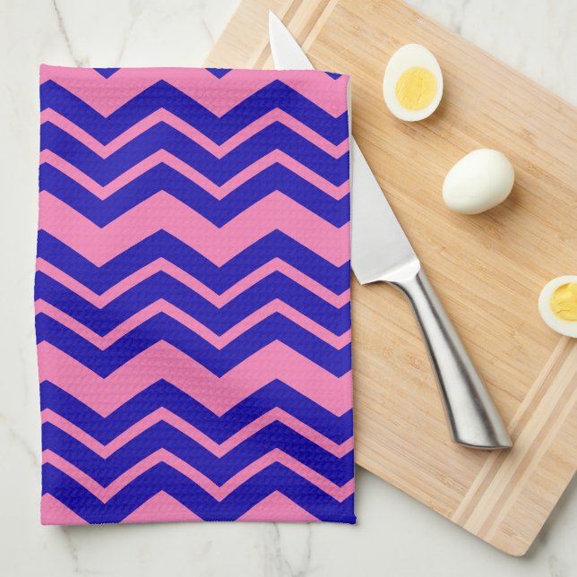 Paño De Cocina Diseño de Chevron Zigzag Rosa Azul (Doblado Cuarto)