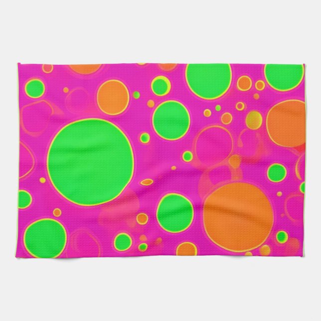 Paño De Cocina Diseño de Círculo Retro Verde y Rosa Neon (Horizontal)