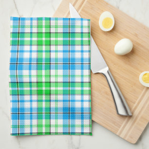Paño De Cocina Diseño de cuadros escoceses azul blanco verde