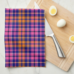 Paño De Cocina Diseño de cuadros escoceses azul marino rosa naran