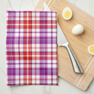 Paño De Cocina Diseño de Cuadros Escoceses Blanco Rojo Purpura