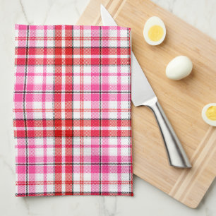 Paño De Cocina Diseño de cuadros escoceses blancos rojos y rosado