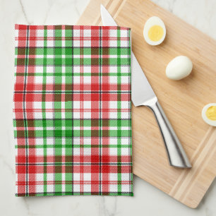 Paño De Cocina Diseño de cuadros escoceses blancos rojos y verdes