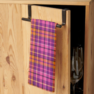 Paño De Cocina Diseño de cuadros escoceses de color púrpura rosa 