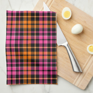 Paño De Cocina Diseño de cuadros escoceses naranja rosa negro