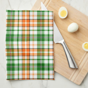 Paño De Cocina Diseño de cuadros escoceses naranja verde blanco