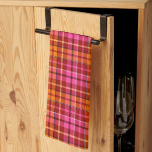 Paño De Cocina Diseño de cuadros escoceses rojo rosa naranja