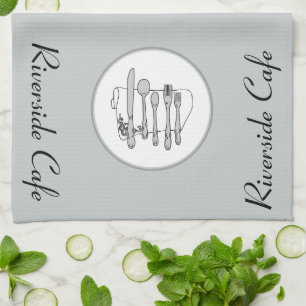 Paño De Cocina Diseño de cubertería plateada personalizada en neg