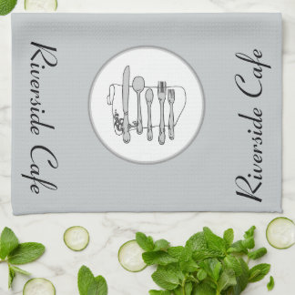 Paño De Cocina Diseño de cubertería plateada personalizada en neg